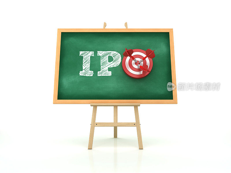 画架与IPO字和目标在黑板框架- 3D渲染